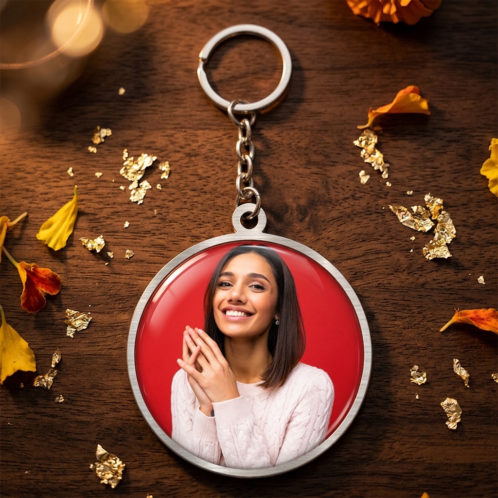 pomelli_photoshoot-1(33) Personalized Photo Metal Keychain – Custom Printed Keychain - Image 1