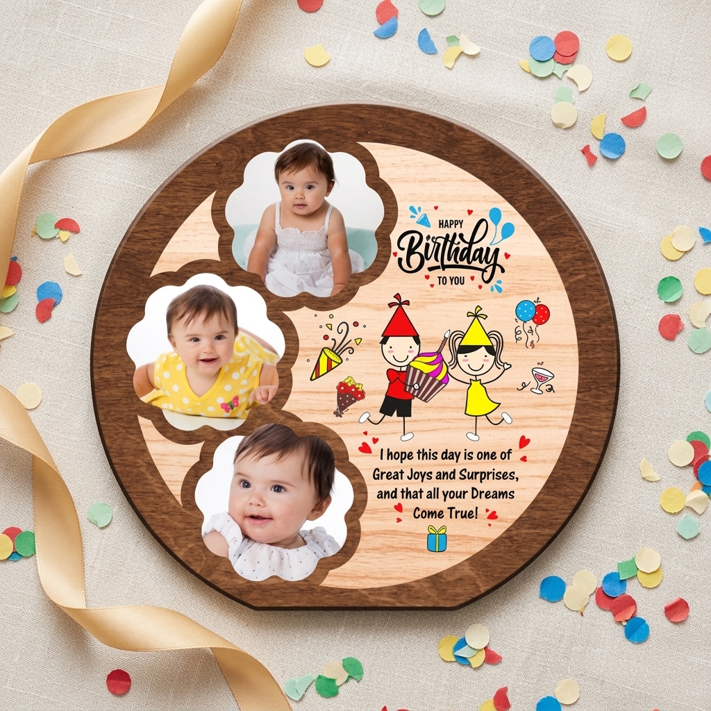 pomelli_photoshoot-1(6) Personalized Sublimation Double Layer Wood Tile Frame (Birthday Special) – Custom Printed Photo Frame - Image 1