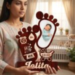 Personalized Born Baby Details Foot Shape Frame – Custom Printed Cutout Frame - Image 2