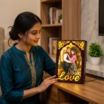 Personalized LED Backlit Gold Mirror Photo Frame (Couple Special) – Custom Printed Photo Frame - Image 2