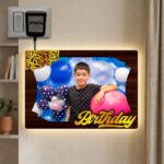 Personalized LED Backlit Gold Mirror Photo Frame (Birthday Special) – Custom Printed Photo Frame