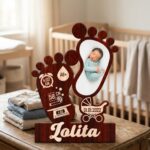 Personalized Born Baby Details Foot Shape Frame – Custom Printed Cutout Frame - Image 3