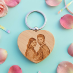 Photo Engraved Wooden Heart Keychain