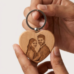 Photo Engraved Wooden Heart Keychain - Image 2