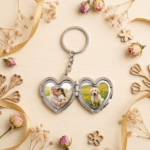 Heart Shape Double Photo Metal Keychain