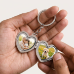 Heart Shape Double Photo Metal Keychain - Image 2