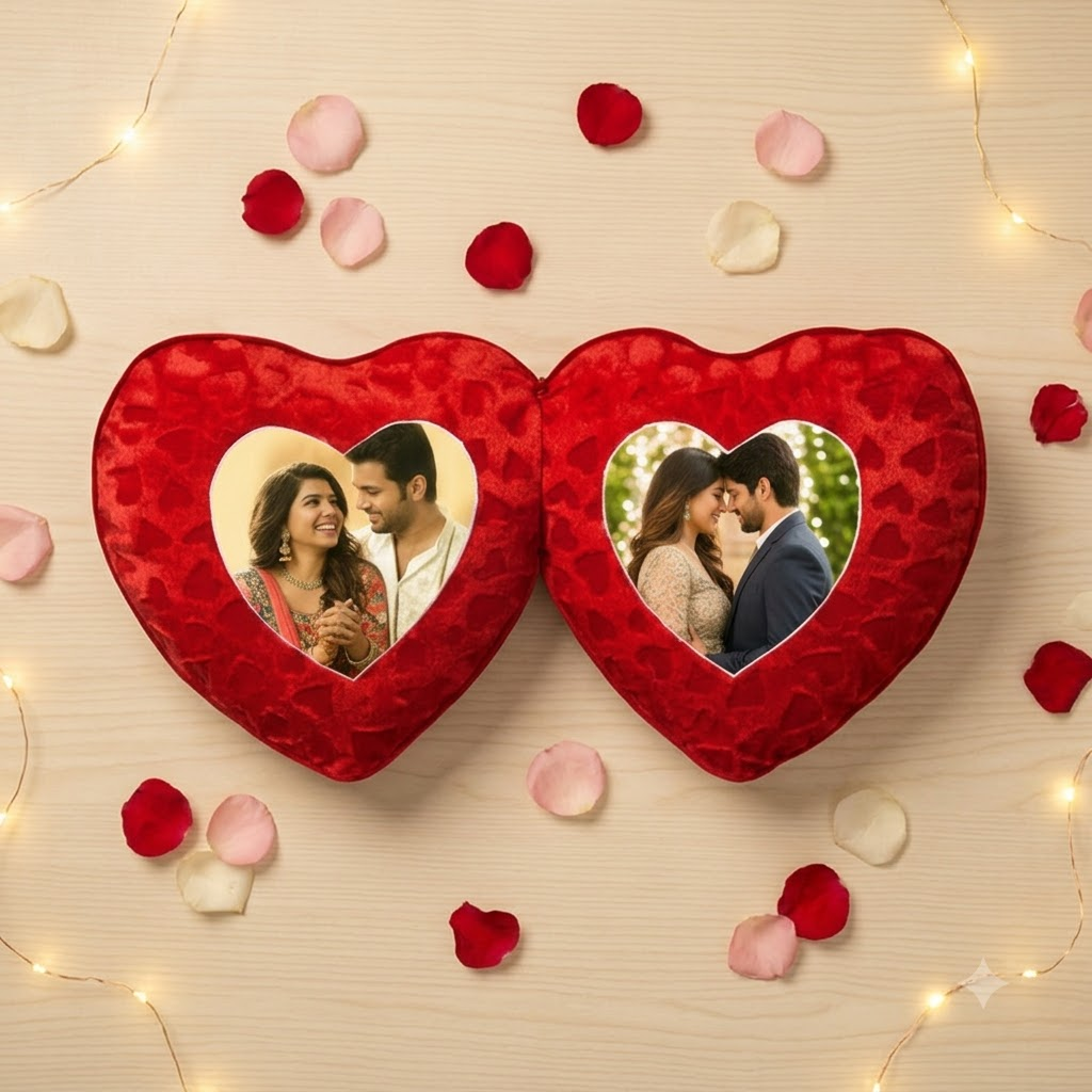 137 (1) Couples Hidden Photo Heart Pillow - Image 1